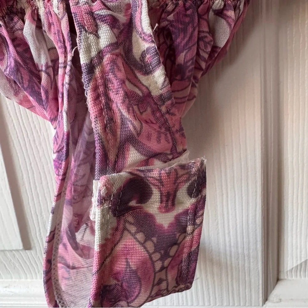 Free People X REVOLVE Under It All Bodysuit Ruched Long Sleeve Peony Combo XS